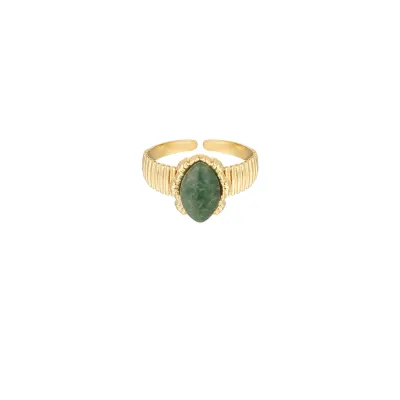 Ring met ovalen steen - goud/groen